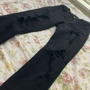 H&M - black tight high rise ripped jeans